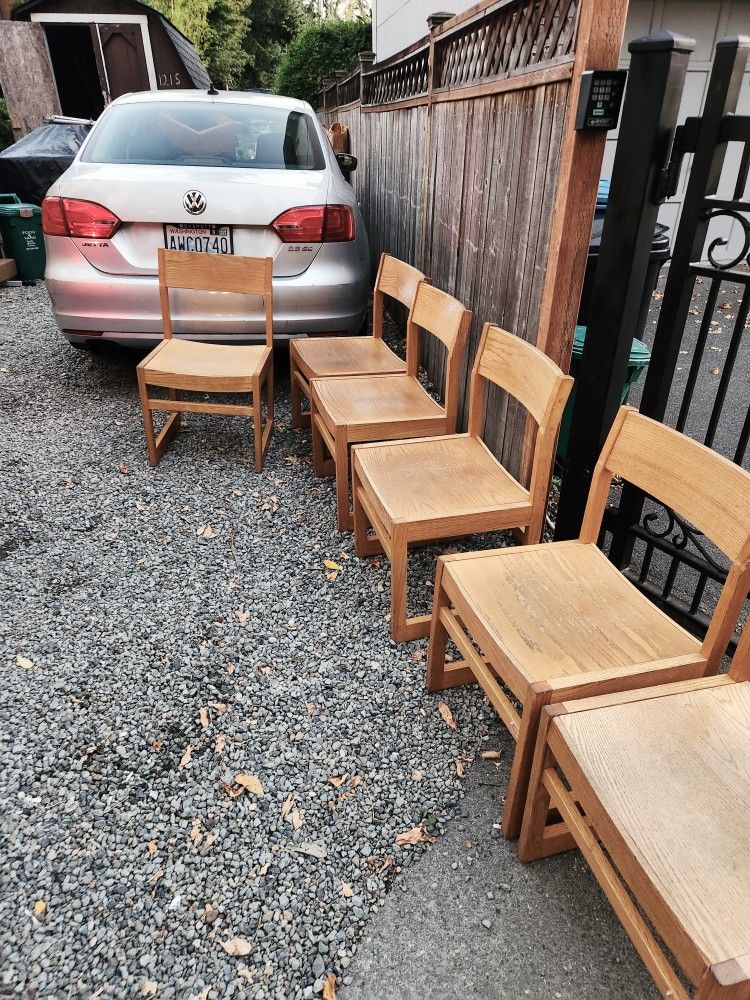 6 MCM 50s 60s 70s mid-century modern dining chairs yellow oak? wood. Blonde yellow color
Nice set of solid wood chairs.