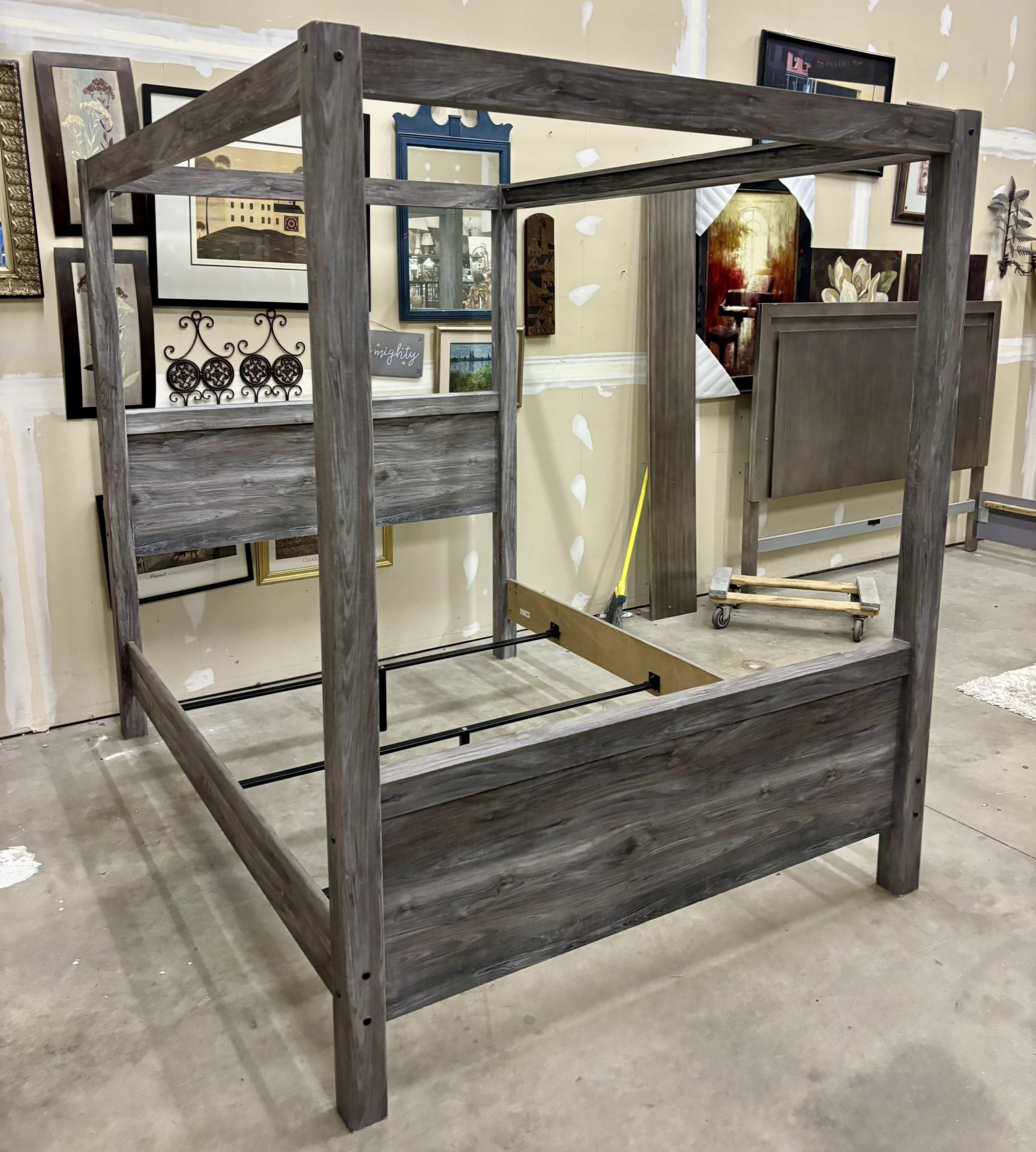 Ashley Furniture Baystorm Queen Canopy Bed - Smokey gray finish over replicated Oak grain.