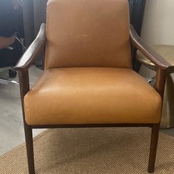 West Elm Mid Century Leather Show Wood Chair