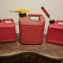 Three Gas Cans For Gasoline Diesel Etc