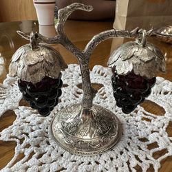 S & P Shakers Made By TAJ San Francisco/Japan Silver W/Purple Grapes