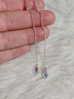 Sterling Silver Earrings Long Drop With Aurelia Borealis Swarovski Crystals