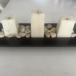 Candle set with tray and stones