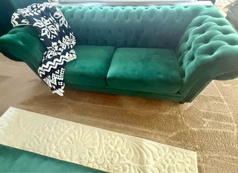 Green Velvet Chesterfield Sofa with Nailhead Trim