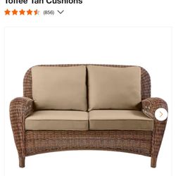 Beacon Park Brown Wicker Outdoor Patio Loveseat with CushionGuard Toffee Tan Cushions