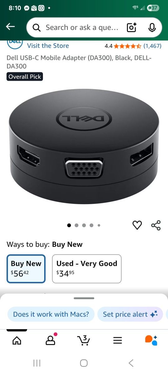 Dell USB-C Mobile Adapter (DA300), Black, DELL-DA300