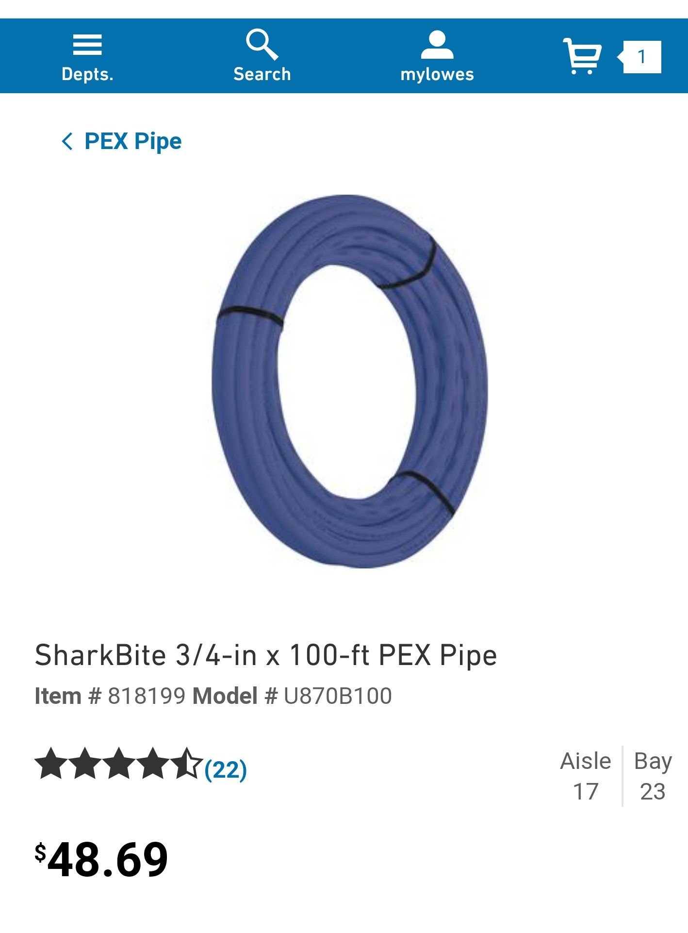 100 ft Shark bite 3/4 pex brand new