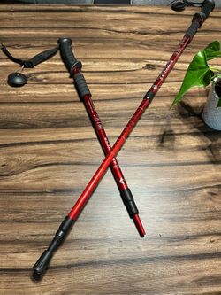 Trekking Poles - Pair, Anti-Shock Adjustable (Red)