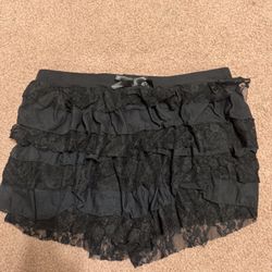New large black lace ruffle mini skirt skort goth gothic stretchy Emo
