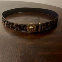Versace Medusa Biggie Leopard Print Leather Belt **Authentic**