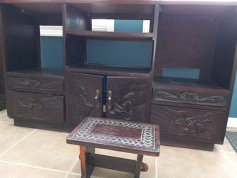 African Cabinet . Coffee table, + stool in Solid Teakwood