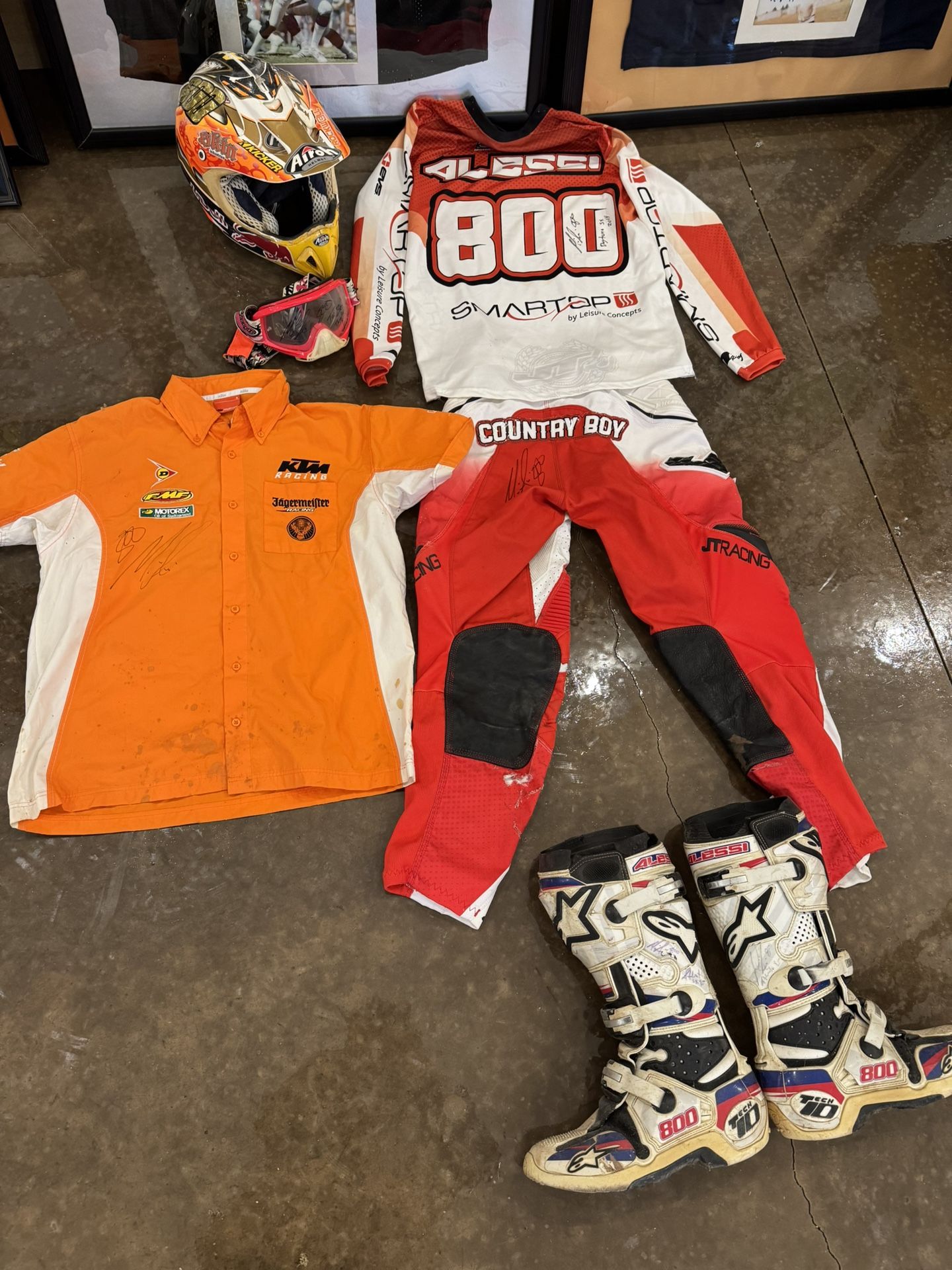 Mike Alessi Autographed Race Worn Helmet, Goggles, Crew Shirt, Jersey, And Boots