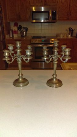 TWO VINTAGE FIVE PIECE SILVER PLATED CANDLE STICK HOLDERS