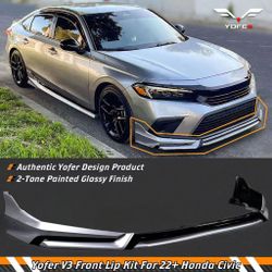 BRAND NEW 4PCS 2022-2024 Honda Civic 11th Gen Yofer Painted V3 Blk Lunar Silver Bumper Lip Splitter Kit
