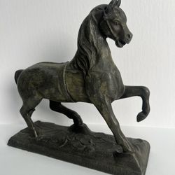 Vintage Metal Horse Sculpture Prancing Horse Leg Up 8” Door Stop Clock Topper Antique Victorian 