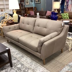 Tufted Latte Leather Sofa