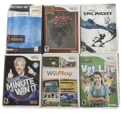 Wii 6 Game Bundle/Lot- All Tested/Works- (5/6) Original Cases + booklets/inserts