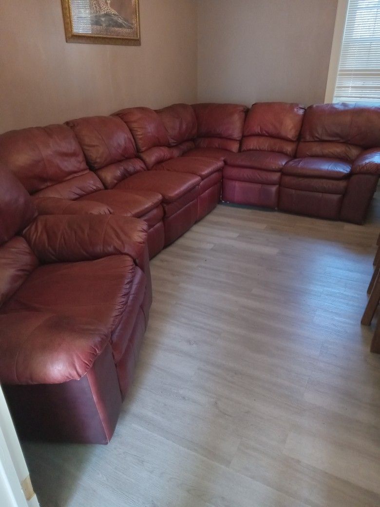Leather Reclining Sectional With Leather Rocking Reclining Chair 