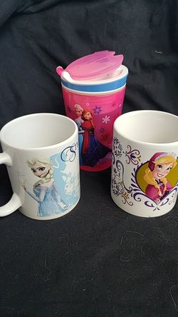 2 Disney Frozen Ana Elsa Mugs and Snack Sippy Cup