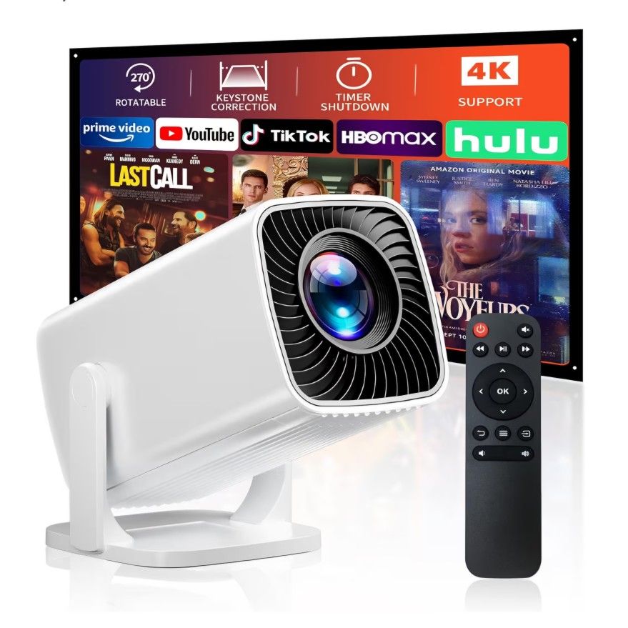 Mini Projector, Portable Projector 4K Support, Full HD 1080P Outdoor Projector, 270° Rotation Movie Projector, Compatible with Smartphone, TV Stick, L