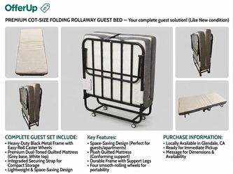 PREMIUM COT-SIZE FOLDING ROLLAWAY GUEST BED