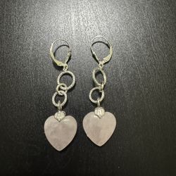 Rose quartz heart earrings made with sterling silver