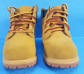 Faded Glory Unisex Kids Ankle Boots Beige Low Shaft Zipper Lace Up Round Toe Size 9