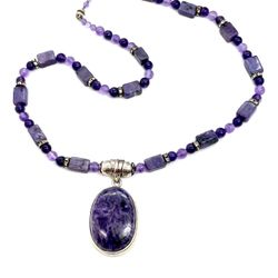 Sterling Charoite & Amethyst Necklace