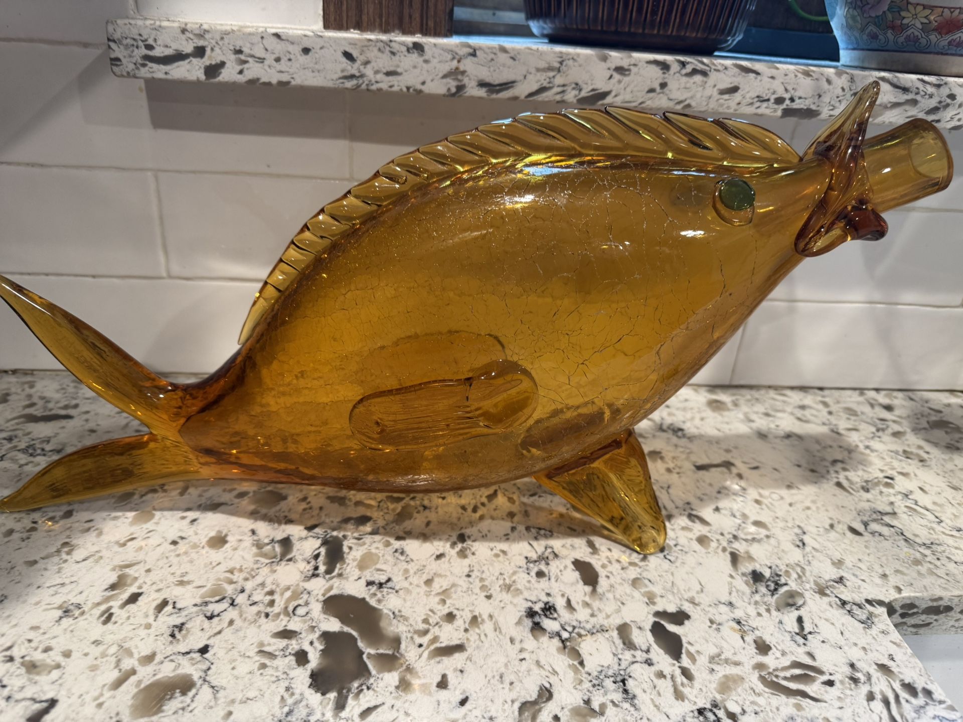 Vintage Murano Large Crackle Glass Fish Bottle