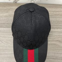 Gucci Hat With Center Web Canvas Black Baseball Cap