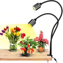 LED Plant Grow Lights Full Spectrum for Indoor Plants with Timer.Dual Head Adjustable Gooseneck Grow Lamp 75W COB Aluminium Alloy Clamp Plant Light, A