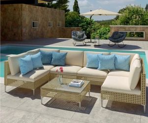 Free DELIVERY- NEW In Box  Large Outdoor Rattan Sectional Set NEW110”
