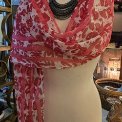 Sheer Red And White Lightweight Scarf 
