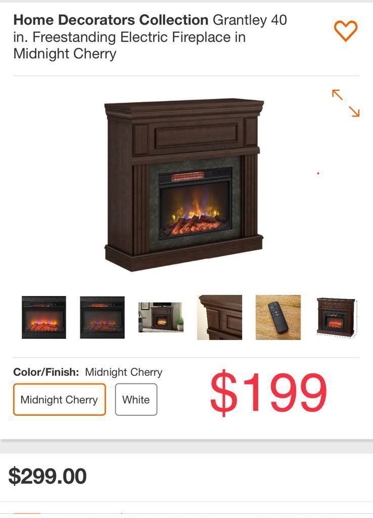 Home Grantley 40' freestanding electric fireplace in midnight cherry