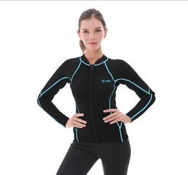 GoldFin Wetsuit Top Women, 2mm Wetsuits Jacket Long Sleeve Neoprene Tops for Water Aerobics Diving Surfing Swimming