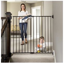 Regalo 2-in-1 Extra Tall Easy Swing Stairway and Hallway Walk Through Baby Gate, Black 