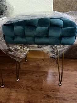 Velvet Teal Ottoman/ Stool Small Chair Foot Rest