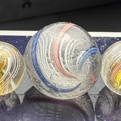 3 Vintage Handmade German Marbles Divided Ribbon Core Swirls 1 Big 2 Small 