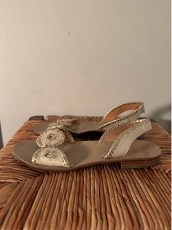 Jack Rogers Cream Leather Slingback Sandals with Gold Stitching size 6