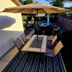 7-Piece Outdoor Patio Dining Set & Solar Lighting