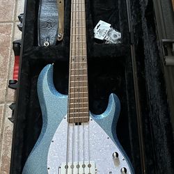 Sterling by Music Man Ray35 5-String Bass – Blue Sparkle w/ Gator TSA Case & Premium Leather Strap