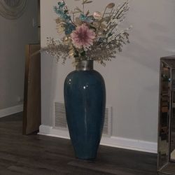 Pier One Ocean Blue Patina Terracotta Large Floor Vase 