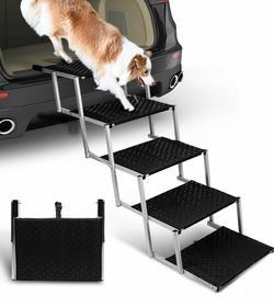 Foldable Dog Stairs for Car,17" Extra Wide Pet Ramp for Large Dog,5 Steps 200LBS Capacity Lightweight Portable Non-Slip Surface Dog Steps for SUV Truc