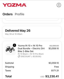 Yozma Bundle IN 10 Pro and IN 10 - 6 miles & 26 miles ridden