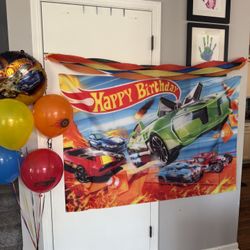 Hot Wheels Birthday Banner And Cake Toppers