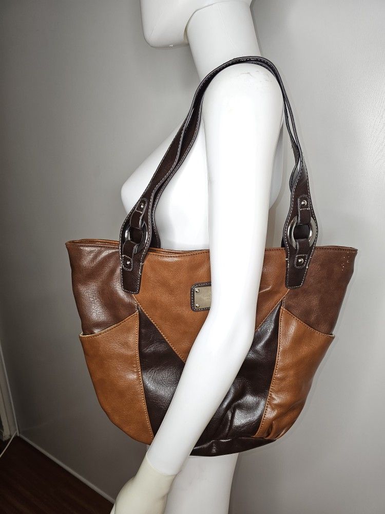 VTG 90s 00s NINE WEST Brown Patchwork Hobo Tote Shoulder Bag Retro Bohemian