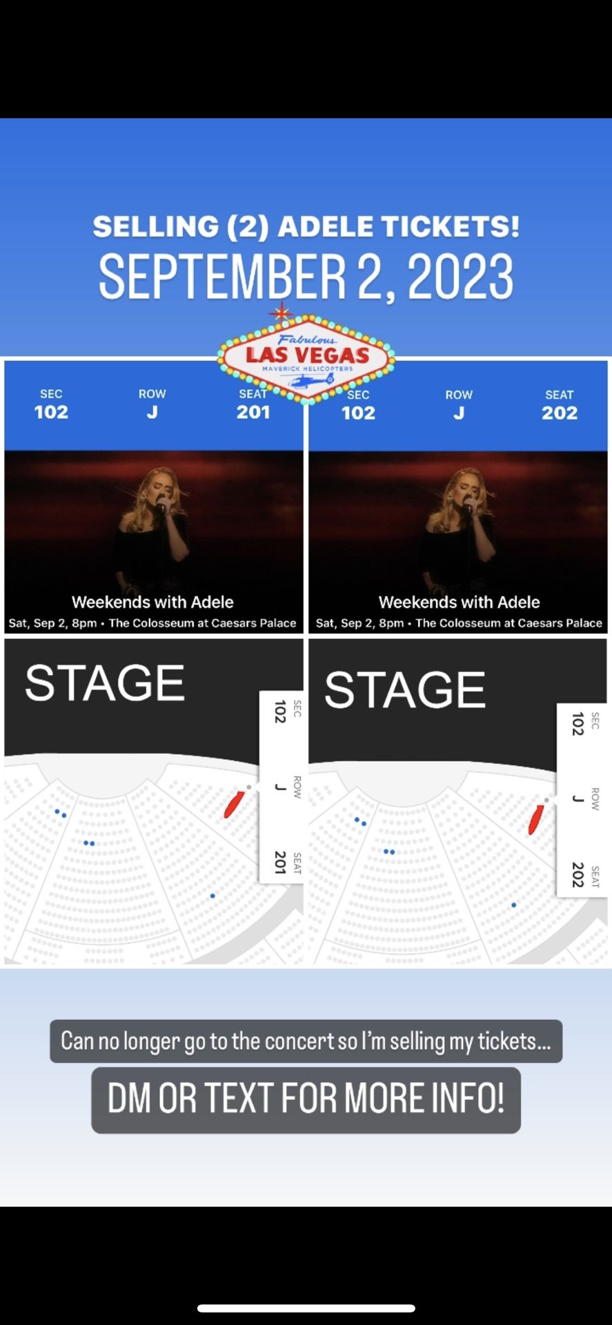 2 Adele Tickets Front Row ($1940) For Both SEPTEMBER 2