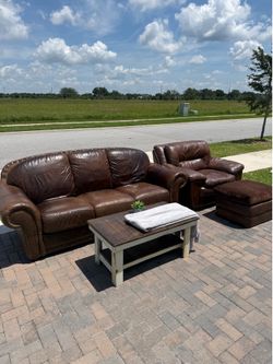 Real Leather Couch Set - Delivery Available
