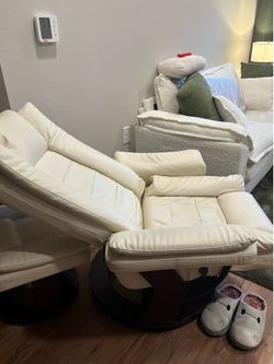 White Faux Leather Recliner with ottoman