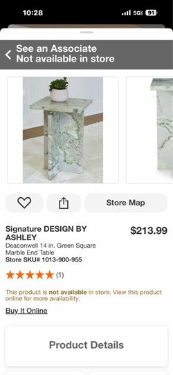 Signature DESIGN BY ASHLEY Deaconwell 14 in. Green Square Marble End Table